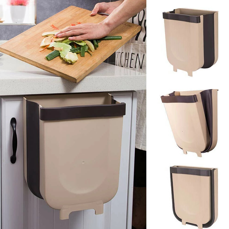 CESTO DE BASURA COLGANTE Y PLEGABLE PARA MESADA DE COCINA.