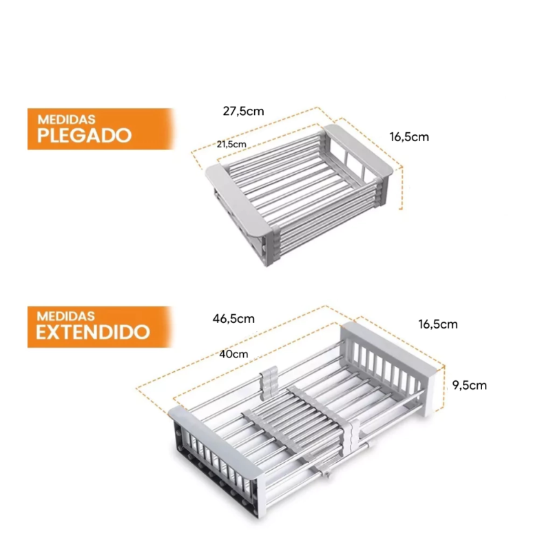 ESCURRIDOR EXTENSIBLE DE ALUMINIO PARA BACHA