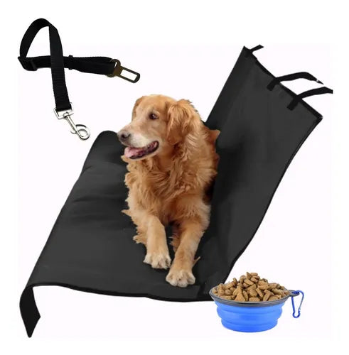 Funda Mascota Perro Cubre Asiento Auto + Cinturón + Bowl color a disponibilidad