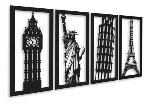 Cuadro Calado Monumentos Eiffel Libertad Pisa Big Ben Set X4