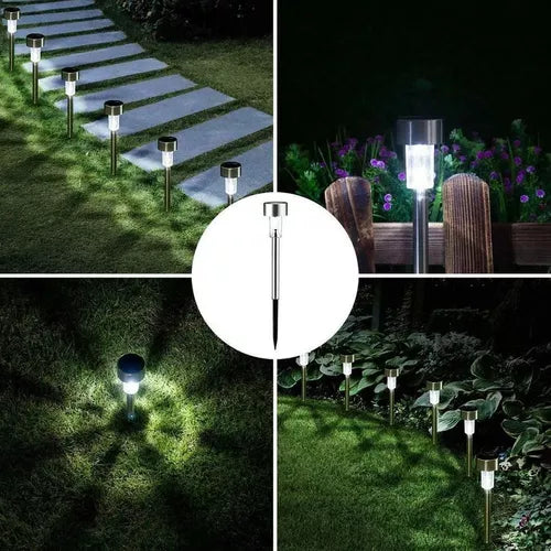 ESTACA SOLAR FAROL ACERO INOXIDABLE LUZ LED LAMPARA JARDÍN