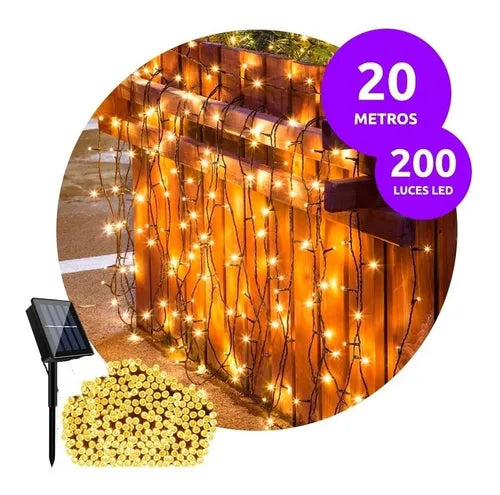 GUIRNALDA EXTERIOR SOLAR LUZ NAVIDAD 200 LED 20 MT IMPERMEABLE