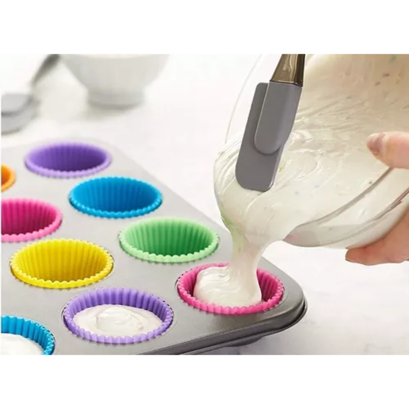 MOLDES PARA MUFFINS O CUPCAKES DE SILICONA X12 UNIDADES