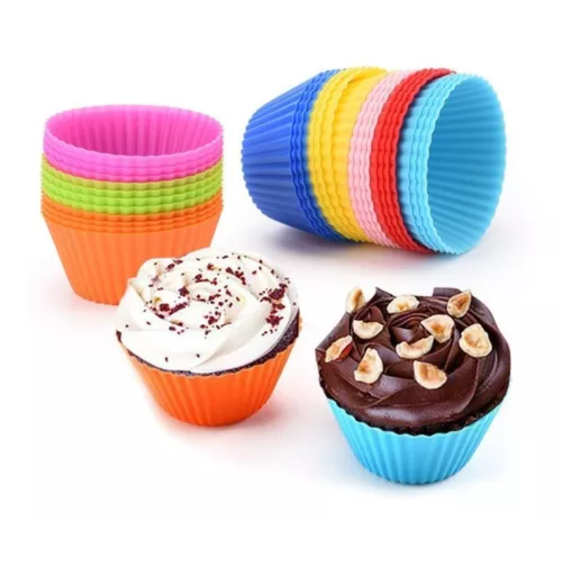 MOLDES PARA MUFFINS O CUPCAKES DE SILICONA X12 UNIDADES